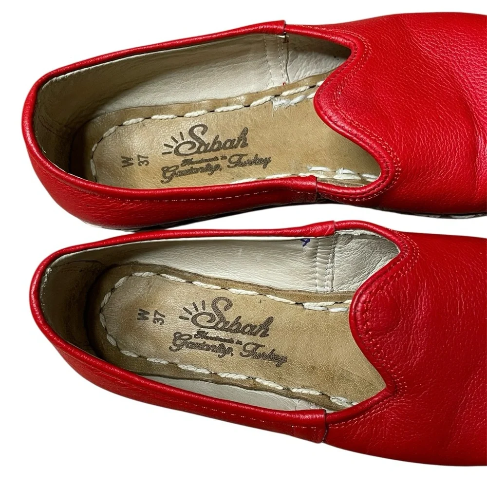 Sabah Felli Red Leather Slip-On Shoes Women’s Size 37 (US 6-6.5) Retail $210 - Picture 6 of 13